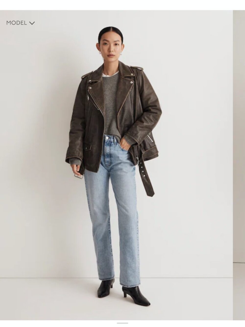Madewell Distressed Leather Oversized Motorcycle Jacket Size Medium